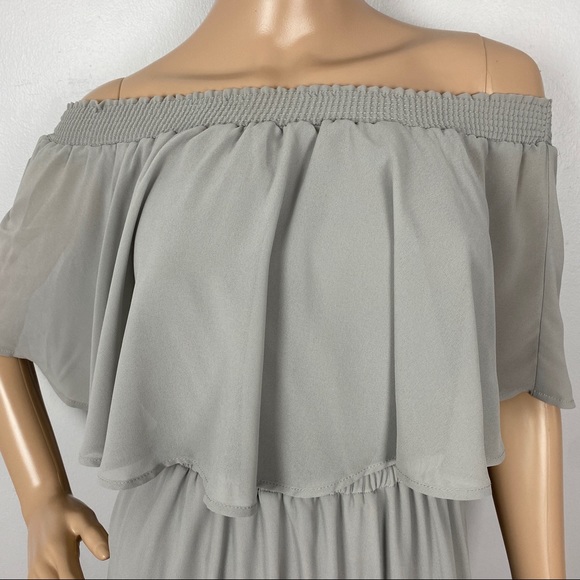 SHOW ME YOUR MUMU GRAY OFF-THE-SHOULDER RUFFLE MAXI DRESS - Picture 3 of 10